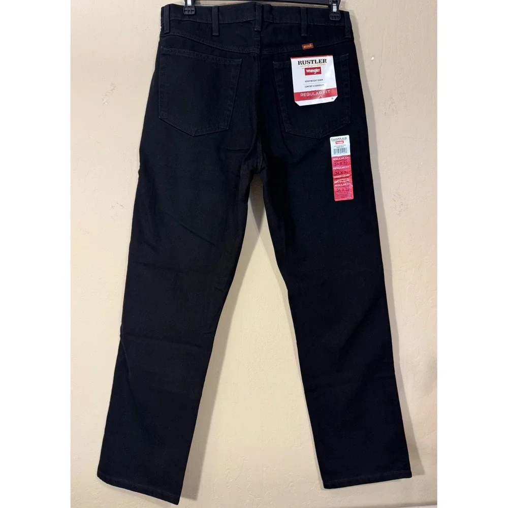 Rustler‎ Wrangler Jeans Men 34x32 Black Regular Straight Cotton Denim NEW
